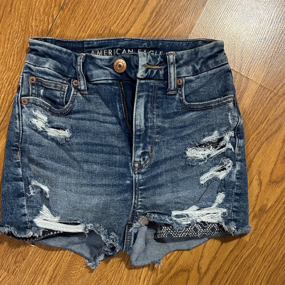 American Eagle Outfitters Women's Ripped Jean Shorts - Dark Blue
